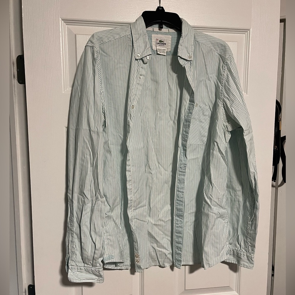 Lacoste Men's Light Green Striped Shirt Jacket
